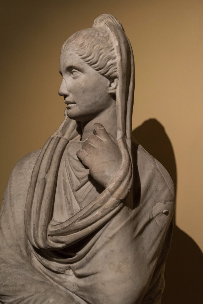 Statue of Roman materfamilias. Highlights their respected role in Ancient Roman society.